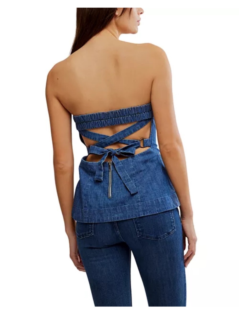 NWOT Free People Lora Denim Tube Top in Canter Wash - Picture 2 of 4
